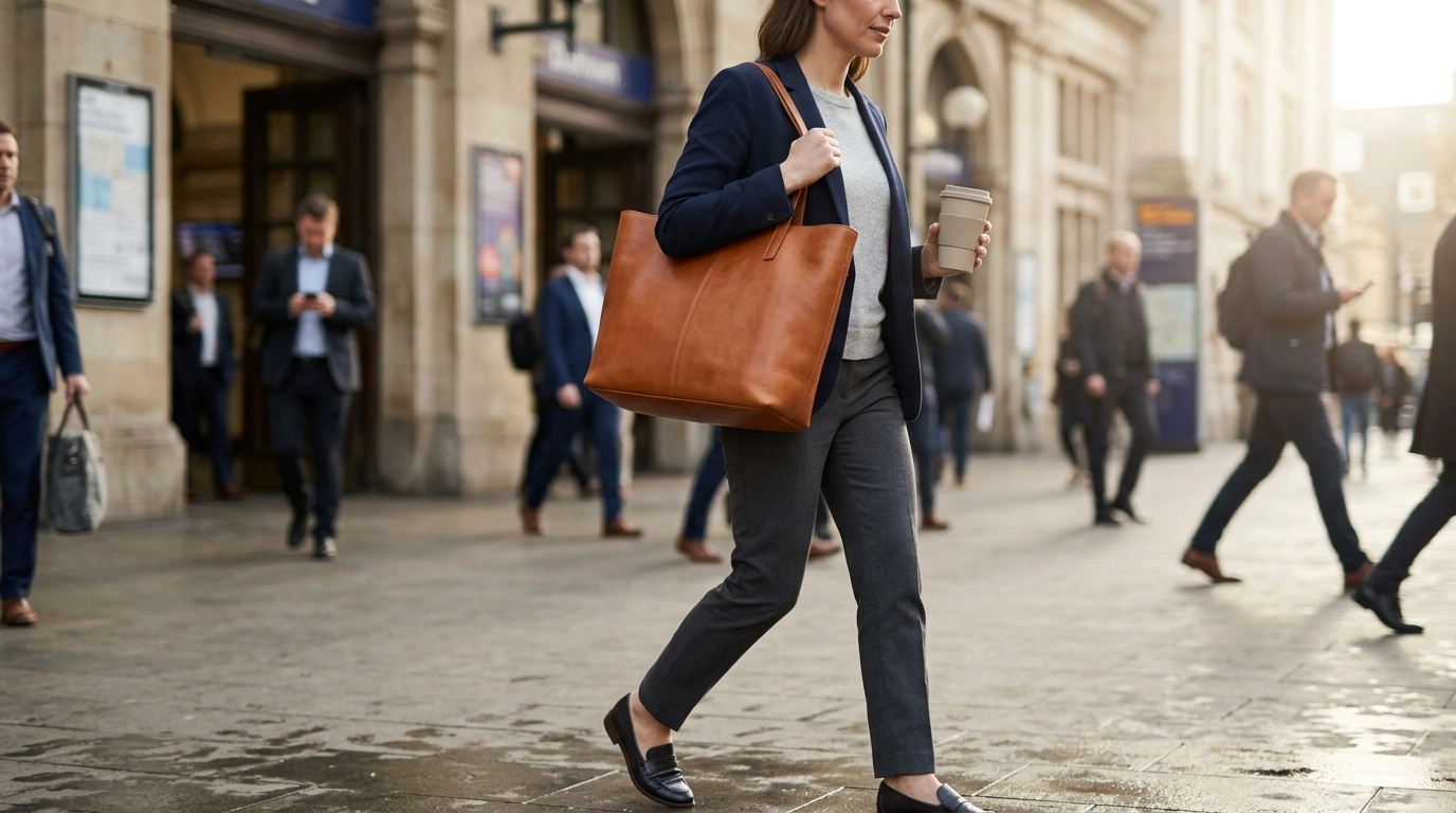 Genuine Leather Large Commuter Tote: Workday Ready