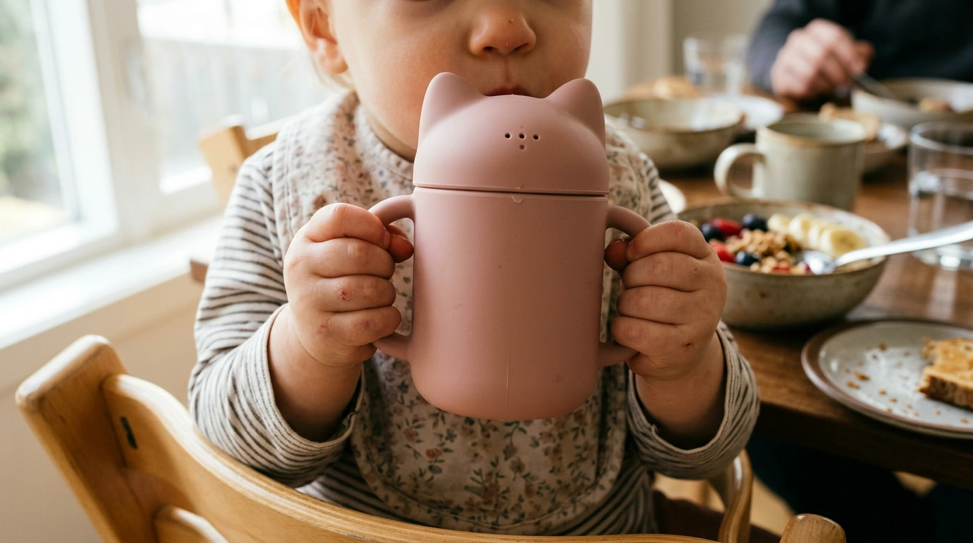 BPA-Free Silicone Sippy Cup with Cat Lid & Handles