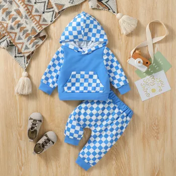 Baby Boy Autumn Plaid Hoodie & Pants Set (2-Piece)
