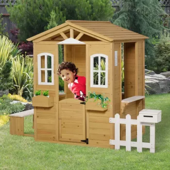 Backyard Wooden Playhouse: Doors, Windows & Mailbox Fun